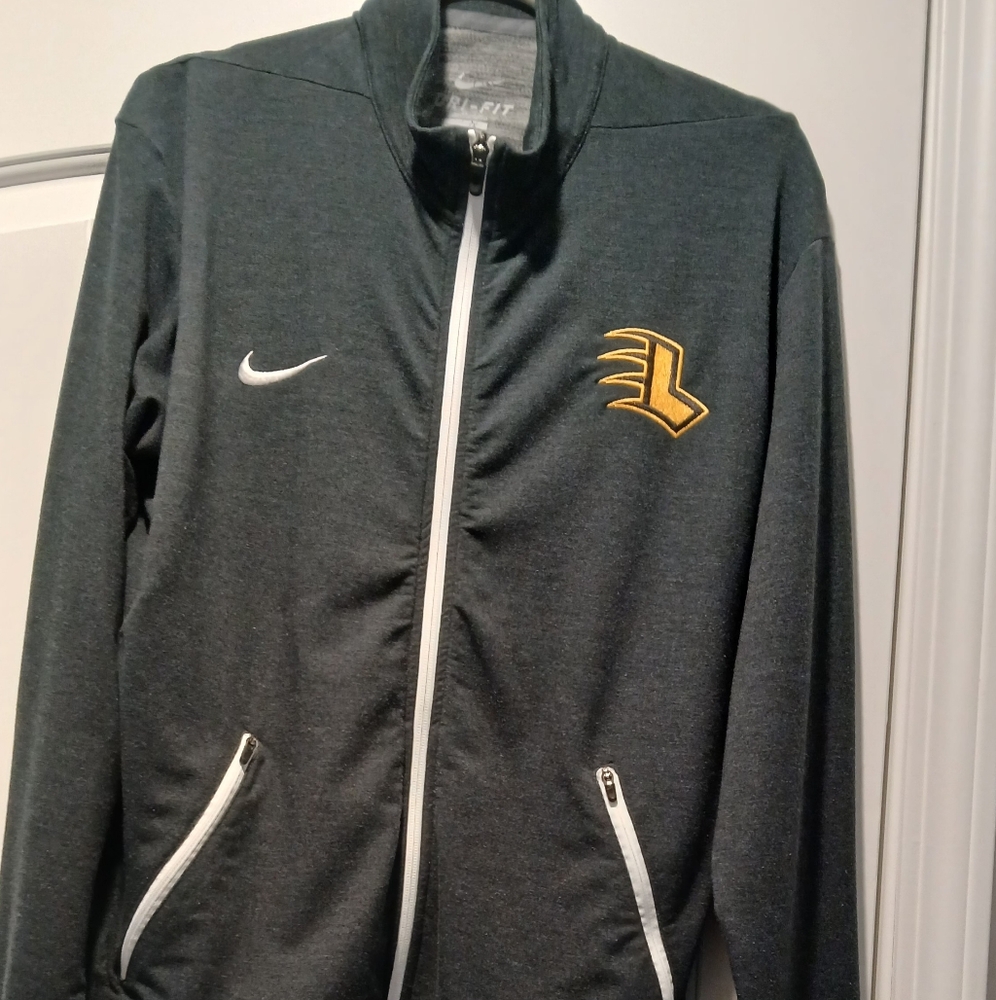 NIKE Men's Gray LIGHTWEIGHT Sweatshirt With Long White Front And Pocket Zippers.